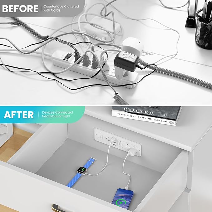 65W GaN USB C Recessed Power Strip, 4 AC Outlets & 2 USB-C PD + 2 USB-A QC, Flush Mount Hidden Charger Station for Desk Drawer Home Office Furniture