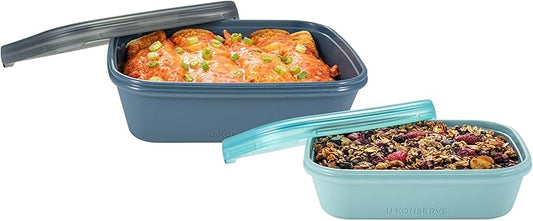 U Konserve Platinum Silicone Nested Duo Food Storage Bento Box Dual Seal Rectangle Container – Two Pack - Leak Proof, Shatter Proof, Dishwasher Safe, Plastic Free – 24oz & 48oz (Night Sea)