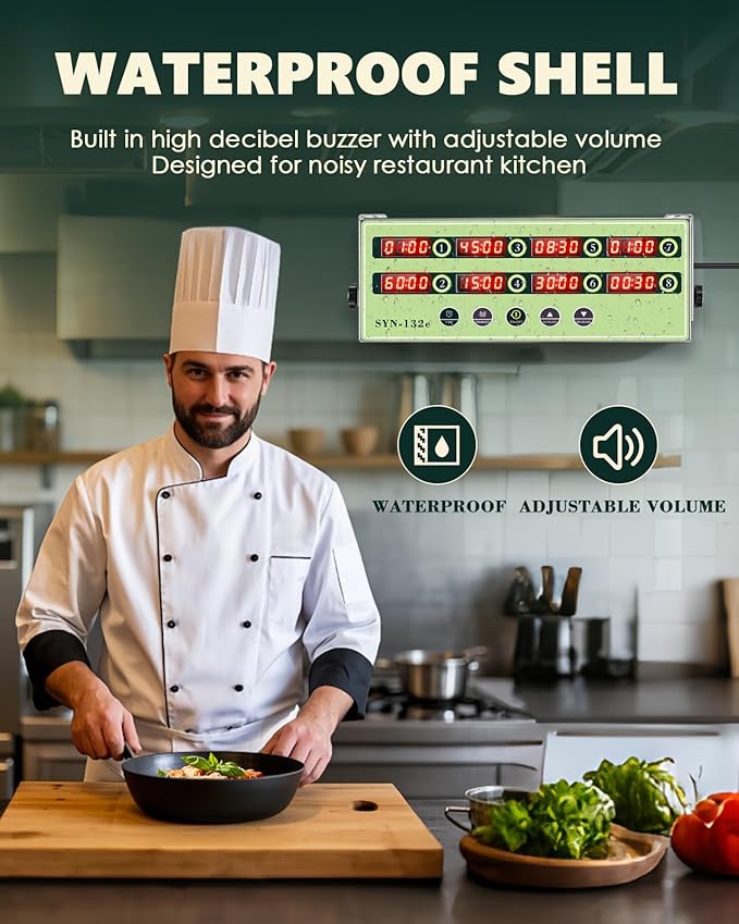 【2025 Upgrade】 8-Channel Kitchen Timer, Spolehli Commercial Multi Food Fryer Alarm Clock for Restaurant Cooking, Stainless Steel Digital Display (8 Channel)