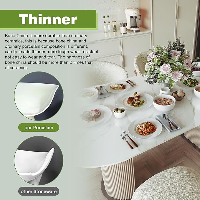 Yoshy Bone China Dinnerware with Lightweight Durable Chip Resistant Design Service for 4 (12 Piece - Service for 4, Rhythmlight)