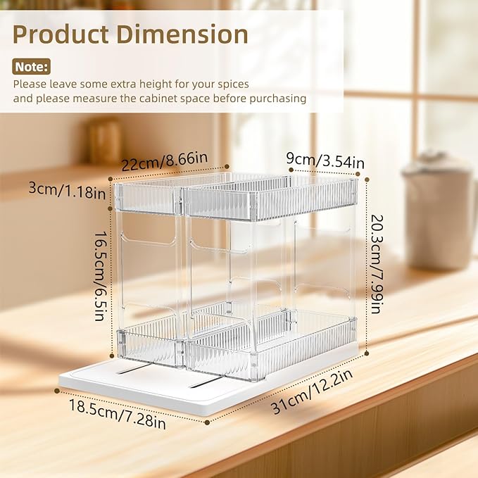Spice Rack Organizer for Cabinet, 2-Tier Pull Out Seasoning Organizer, Slide & Rotate Spice Storage Rack, Easy to Install Spice Cabinet Organizers, Organizer Shelf for Home and Kitchen Use