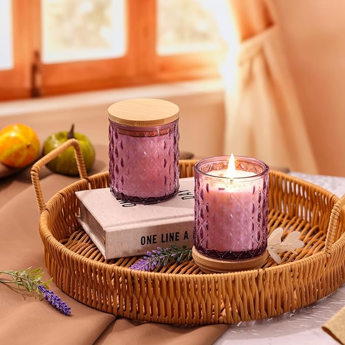2 Pack Lavender Scented Candles for Home Decor, 6.5oz Natural Soy Wax Aromatherapy Jar Candles, Housewarming Gift for Women