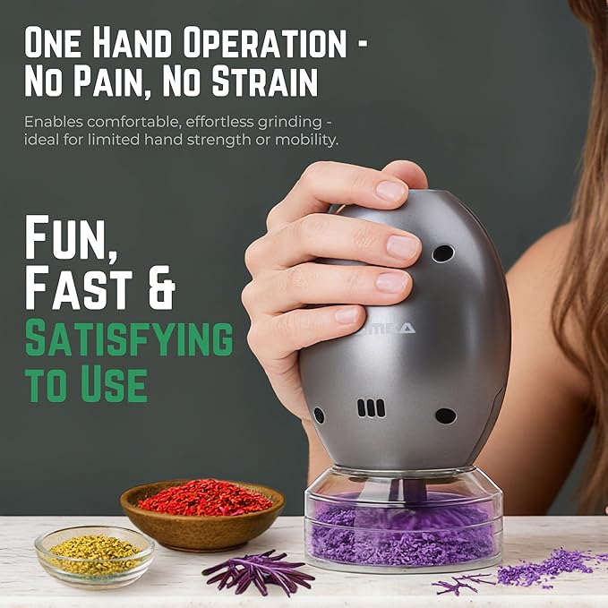 Mamba Whip Electric Herb Grinder. USB Rechargeable Portable One Handed Large Grinder and Spice Mill - Metal Gray
