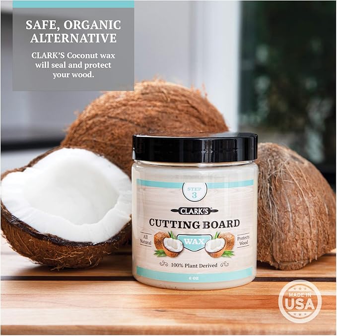 CLARK'S Cutting Board Care Kit with Coconut Oil - Includes Butcher Block Oil and Wax - Made with Refined Coconut Oil, Natural Beeswax, and Carnauba Wax - For Kitchen Countertops and Butcher Blocks