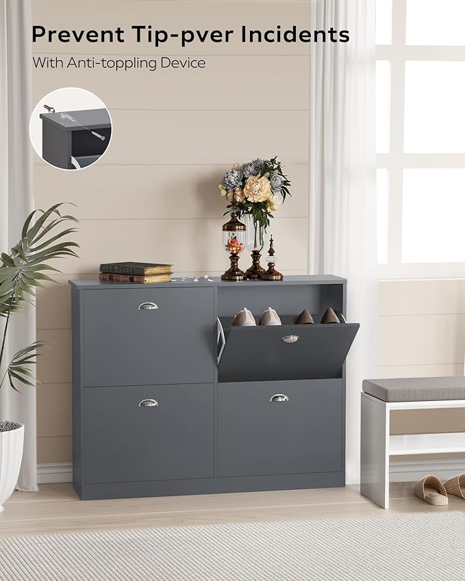 MIRROTOWEL Shoe Cabinet,Hidden Slim Narrow Shoe Rack Cabinet with 4 Drawers for Entryway, Foyer,Hallway,Bedroom,Grey