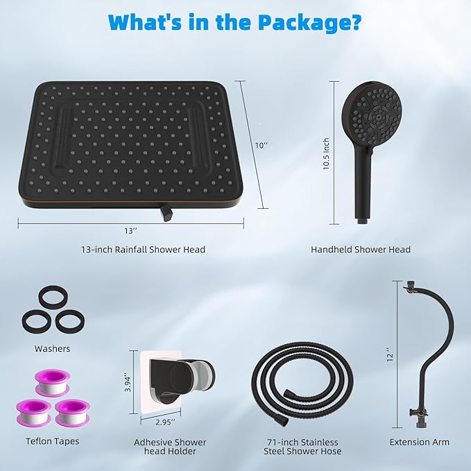 Hibbent cUPC Certified High Pressure 13'' Dual Shower Head Combo with 10-mode Handheld Spray, Rainfall 5-spray Shower Head, 12'' Adjustable Extension Arm, 71'' Hose, Shower Holder, Oil Rubbed Bronze