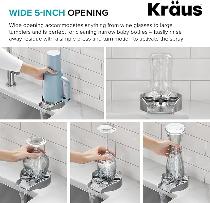 KRAUS CleanMate Glass Rinser for Kitchen Sink in Spot-Free Stainless Steel Color Finish, KGR-500SFS