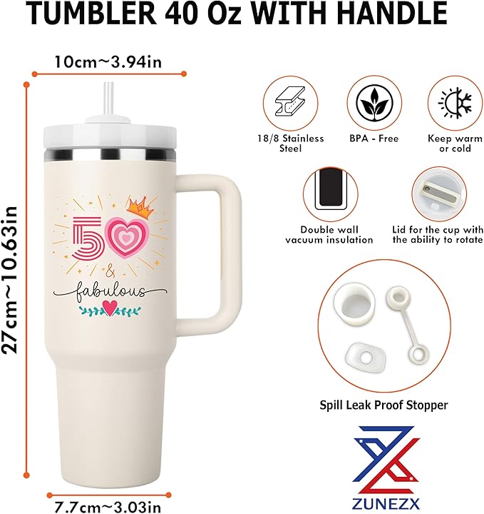 50th Birthday Gifts For Her, Women - 1974 Birthday Gift For Women - Cool Birthday Gift For 50 Year Old Woman - 50 And Fabulous Gift For Women - Gift For Women Turning 50-50th Tumbler 40oz