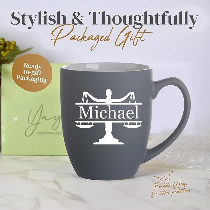 Personalized Lawyer Gifts for Men, 16oz Custom Coffee Mug, Pass the Bar Exam Gifts for Female Lawyers, Office Present for Attorney, JD, Future Lawyer, Law School Graduation Gift for Men