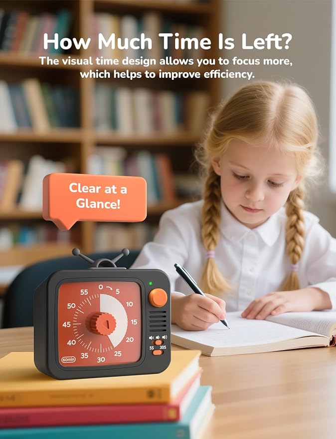 LIORQUE Visual Timer for Kids with Pause Function, 60-Minute Countdown Timers for Classroom Office Kitchen with Silent Operation, Kids Timer for Teaching