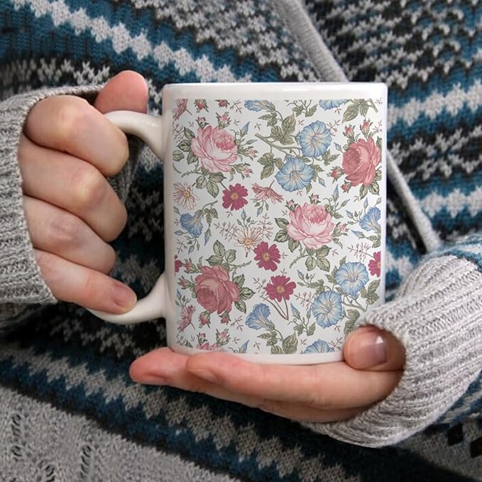 Coffee Mugs Ceramic Latte Mug with Handle Flowers Pattern 11 OZ for Men Women for Latte Cappuccino Cocoa Milk Dishwasher & Microwave Safe