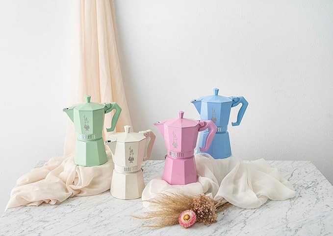 Bialetti Mocha Exclusive Sky Blue 6 Cup Open Fire (Coffee Maker, Espresso Maker, Makinetta)