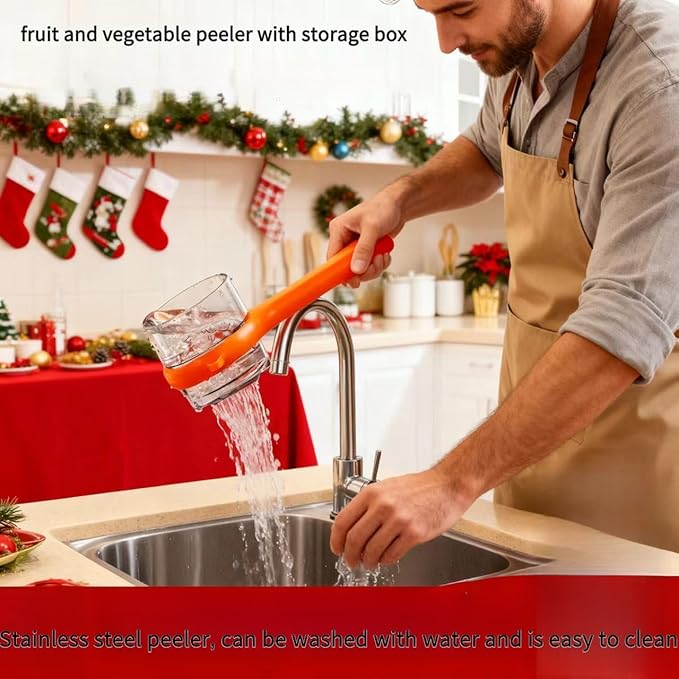 Fruit and Vegetable Peeler with Storage Box，Features a built-in catcher container and double-sided stainless steel blades，Easy to clean and store, peeler with container (Green-2pack)