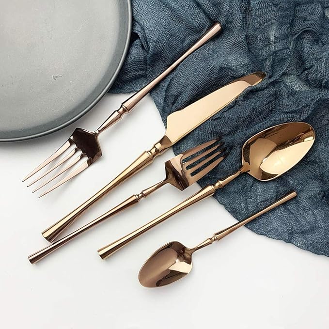 JASHII 20-piece 18/10 Stainless Steel Rose Gold Flatware/Cutlery/Tableware Set Service for 4 Person, Include Knife/Fork/Spoon, Mirror Polished (Rose)