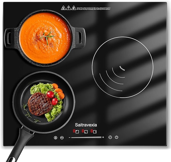 24 Inch Induction Cooktop 3 Burners, 5400W Built-in Induction Stovetop, 3 Power Boost Burners Electric Cooktop, Child Lock, 9 Power Levels, Timer, Touch Control 220-240V Hard Wire