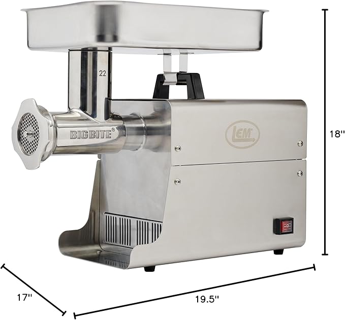 LEM Products BigBite #22 Meat Grinder, 1.0 HP Stainless Steel Electric Meat Grinder Machine, Ideal for Heavy Use