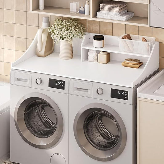 54'' Laundry Room Organization, 2-Tier Washer and Dryer Countertop for Folding Clothes and Organization, White
