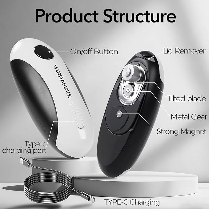 YARRAMATE Electric Can Opener, One Touch Rechargeable Automatic Can Openers for Kitchen Fits All Cans Sizes - Smooth Edge, Hands-Free for Seniors | With Storage Bag, Portable for Travel