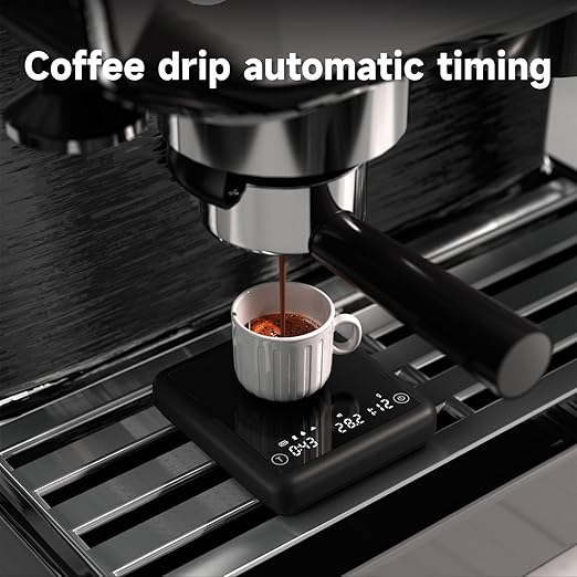 Rechargeable Mini Coffee Scale with Timer, 2kg/0.1g Accurate Scale for Espresso and Pour-Over Coffee, Portable Digital Kitchen Scale with Automatic Timing, LED Display, Silent Mode(Black)