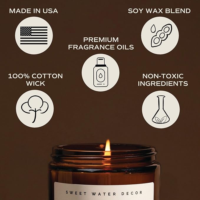 Sweet Water Decor Christmas Soy Candle | Apple Cider, Cinnamon, Clove, Fresh Cut Christmas Tree Scented Candles for Home | 9oz Amber Jar + Black Lid, 40+ Hour Burn Time, Made in The USA