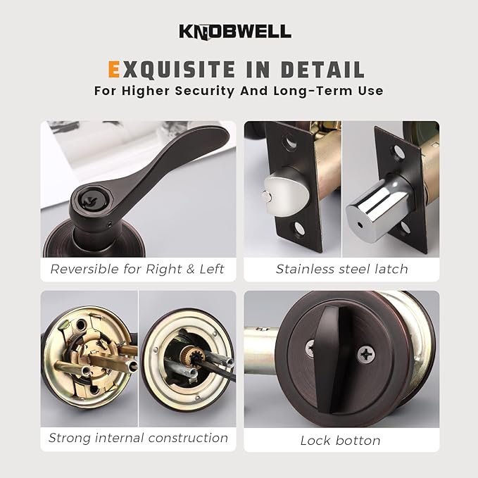 KNOBWELL 6 Pack Keyed Alike Entrance Door Lever Door Handle Exterior Door Lock Set with Deadbolt Reversible for Right and Left Side and A Single Cylinder Deadbolt Set