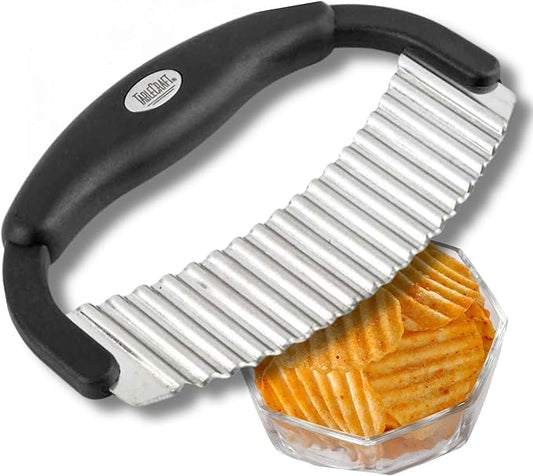 TableCraft H6610 Single Mezzaluna – Wavy Crinkle Cutter for Fruits, Vegetables, Pickles & Potatoes – Stainless Steel, One-Handed, Crinkle Cut Tool for Meal Prep – Easy to Clean, Dishwasher Safe- Small