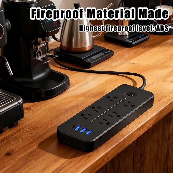 Socket Strips, Compact Design, Black, Surge Protector Outlet, MUL-ti Socket Plug, Easy Installation, for Home Bedroom Kitchen Living Room Dorm Refrigerator