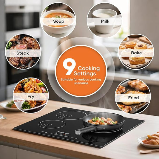 24 Inch Induction Cooktop 3 Burners, 5400W Built-in Induction Stovetop, 3 Power Boost Burners Electric Cooktop, Child Lock, 9 Power Levels, Timer, Touch Control 220-240V Hard Wire