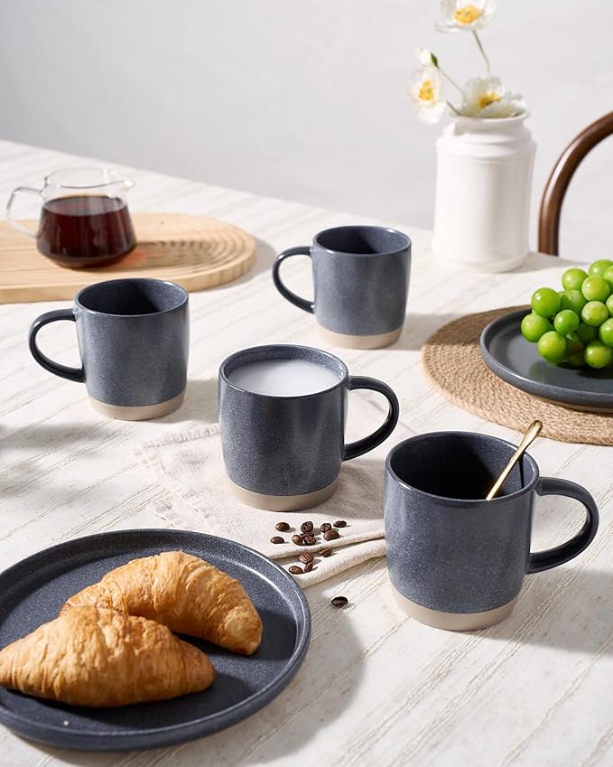 famiware Coffee Mugs Set of 4, Milkyway 13 oz Mug Set, Ceramic Cup Set with Handle for Coffee, Tea, Cocoa, Milk, Matte Dark Charcoal