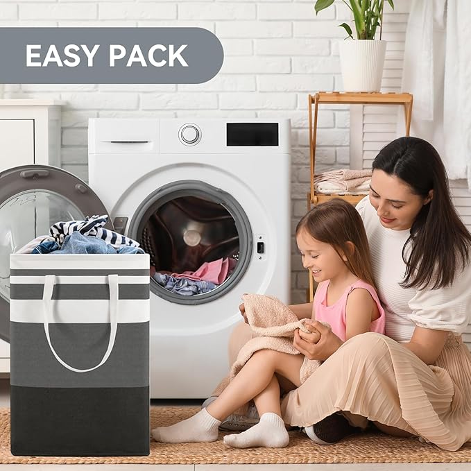 75L Large Laundry Basket (3-Pack) – Collapsible, Freestanding Clothes Hamper with Handles – Waterproof Storage Organizer for Laundry, Toys & Clothes – Space-Saving Gradient Gray