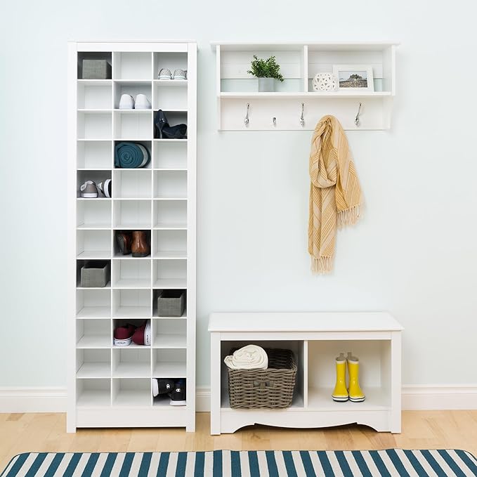 Prepac White Tall Storage Cabinet, Shoe Cabinet, Entryway Furniture with 36 Shoe Cubbies 13"D x 23.5" W x 72.5" H