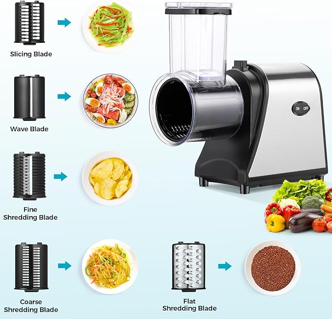 250W Electric Cheese Grater, Salad Maker for Home Kitchen Use, Cheese Grater Electric for Cheeses, Fruits, and Vegetables