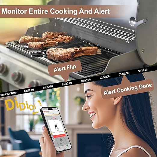 WIFI Wireless Meat Thermometer Unlimited Range 7 NIST Certified Accuracy Sensors Sub-1G(10X Stronger than Bluetooth)APP&Magnetic Smart Digital Base for BBQ,Oven,Smoker,Grill (2, black, small)