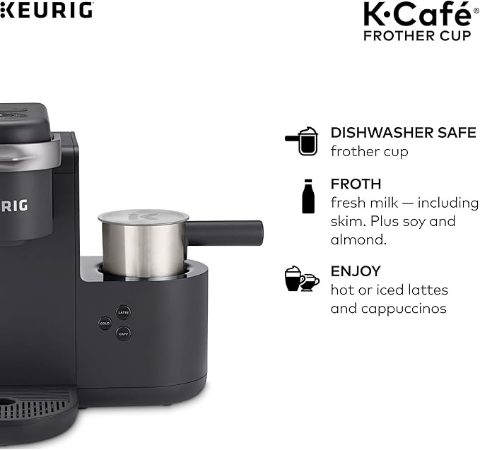 Keurig Works Non-Dairy Milk, Hot and Cold Frothing, Compatible K-Café Coffee Makers Only,34 ounce, Charcoal Frother
