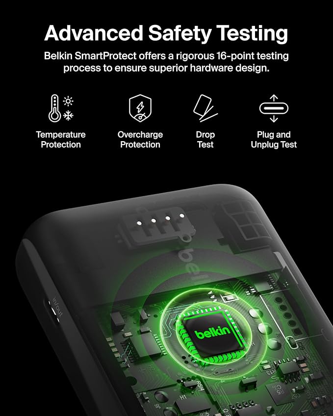 Belkin Portable Charger - 15W 3 Port Power Bank Battery Pack with 10000mAh Battery - Fast Charging for iPhone, Samsung Phone, More - USB C to USB A Cable Included