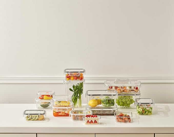 Airtight Food Storage Containers with Lids Gift Set (9 pack) BPA-Free | Clear | Microwave, Freezer and Dishwasher Safe | Leak-Proof | Kitchen Fridge Organizer Fruit Boxes | Fresher Food