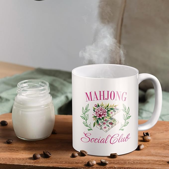 Mah Jong Gifts Mug, Mahjong Gifts for Women Coffee Cup Ceramic, Gift for Mah Jong Players Lovers, Mahjong Social Club Ceramic Coffee Tea Mug 11 oz