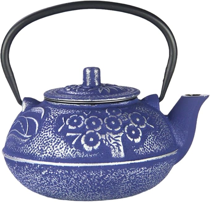 Cast Iron Teapot,SECHUDO Blue Tea Kettle,Japanese Cast Iron Teapot with Stainless Steel Infuser for Stovetop Safe (20.3OZ/600ML)