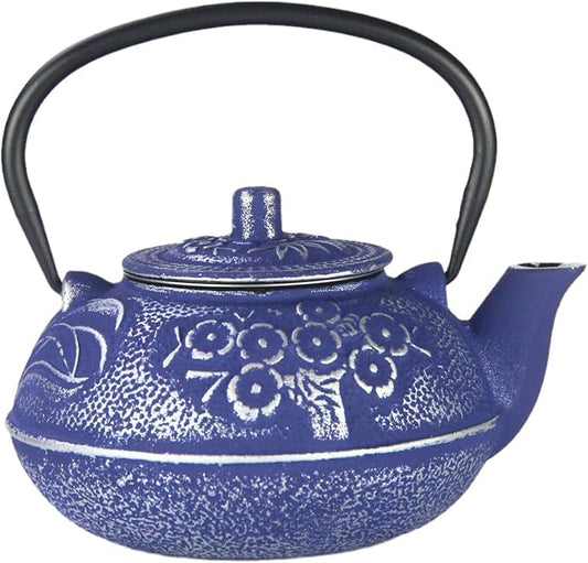 Cast Iron Teapot,SECHUDO Blue Tea Kettle,Japanese Cast Iron Teapot with Stainless Steel Infuser for Stovetop Safe (20.3OZ/600ML)