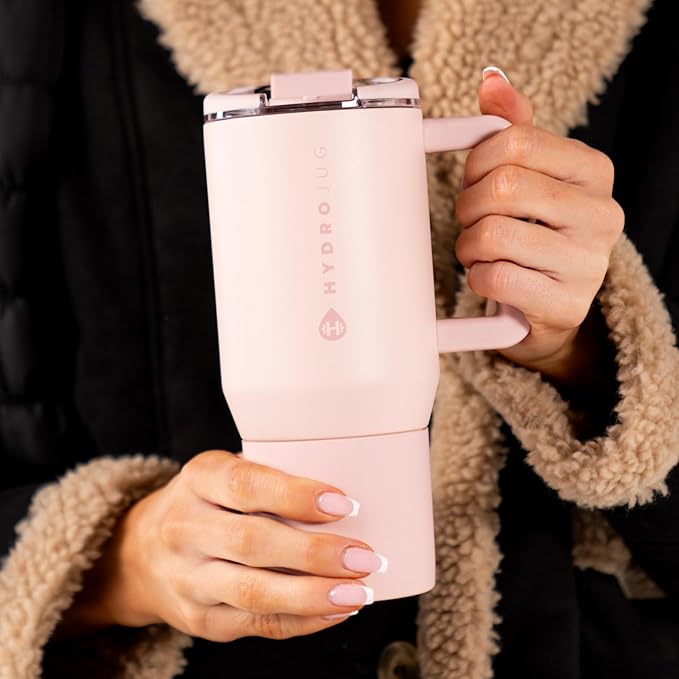 HydroJug Coffee Traveler 20 oz - Leak-Resistant, Ceramic-Lined Insulated Travel Coffee Mug for Hot or Cold Drinks with Flip Lid & Handle, Dishwasher Safe Coffee Tumbler, Dusty Rose
