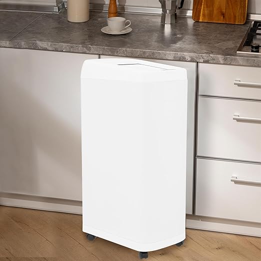 8 Gallon Motion Sensor Trash Can with Roll Lid & Wheels - Automatic Touchless Trashcans for Kitchens, Bedroom, Office Trash Bin (White)