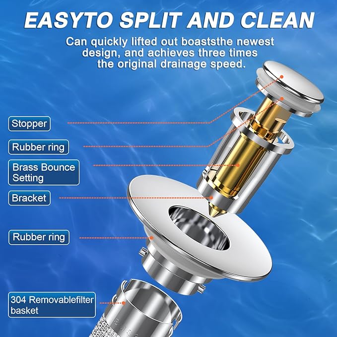 Sink Stopper Hair Catcher, Pop-up Sink Drain Strainer with Removable Stainless Steel Strainer Basket Hair Catcher, Bathroom Sink Strainer for Bathroom Sink Stopper Replacement