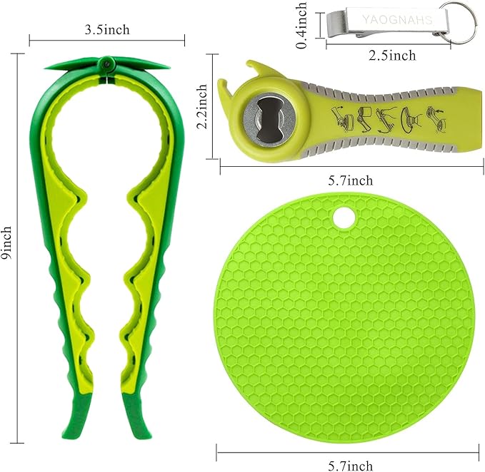 4 Pieces Jar Opener Multi Function Bottle Opener Kit Can Opener with Non Slip Gripper Pad