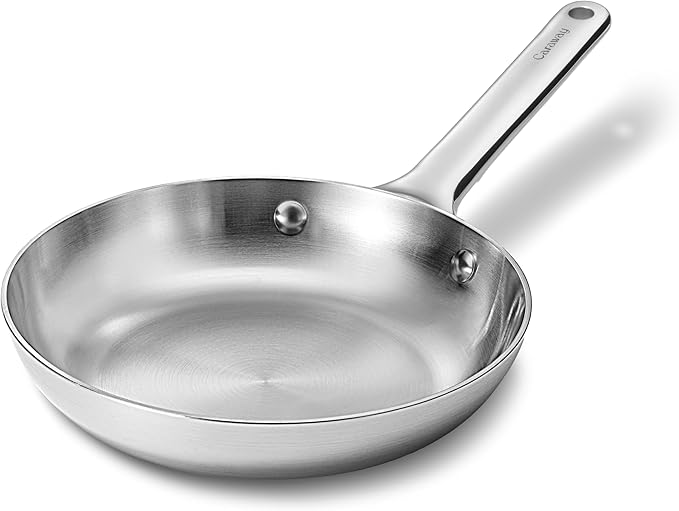 Caraway Stainless Steel Mini Fry Pan - 8 Inch Stainless Steel Frying Pan – Oven Safe & Compatible with All Stovetops – Non Toxic, PTFE & PFOA Free