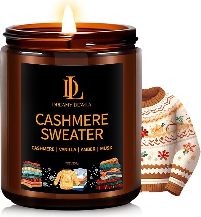Winter Candle Cashmere Sweater Scented, Natural Soy Candles for Home Scented, 7oz Holiday Candle with 50hr Burn Time, Aromatherapy Candles Winter Holiday Gifts for Women Men