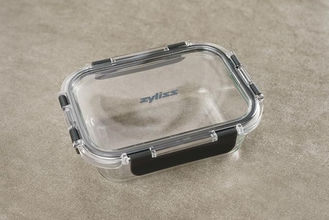 Zyliss E981064 640ml Glass Container, Shatter Resistant Glass, Airtight Food Storage Box with Sealable Lid, Microwave Safe, BPA Free, Freezer Safe, Fridge Storage, Food Container, 18cm x 14cm x 6cm