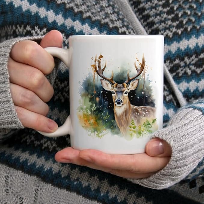 Coffee Mugs Deer Pattern Ceramic Latte Mug with Handle 11 OZ for Men Women for Latte Cappuccino Cocoa Milk Dishwasher & Microwave Safe