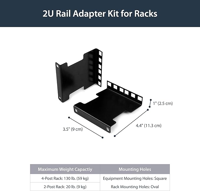 StarTech.com Server Rack Depth Extender - 2U - 4in / 10 cm - TAA Compliant - Recessed Rack Adapter - Rack Mount Adapter Kit - Network Rack Extender (RDA2U)
