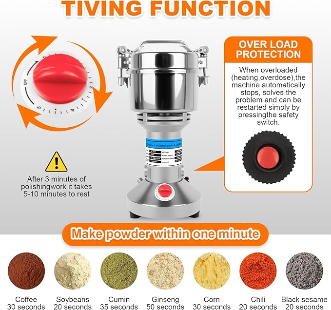 Grain Mill, 550g Flour Mill Grinder for Home, Electric Stainless Steel Grain Grinder for Wheat, Herbs, Nuts, Grains, Corn, Flour, Seasonings