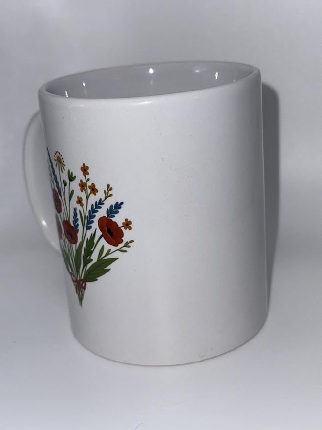 Decorative Ceramic Coffee Mug with Floral Design, White, Red Poppies Pattern